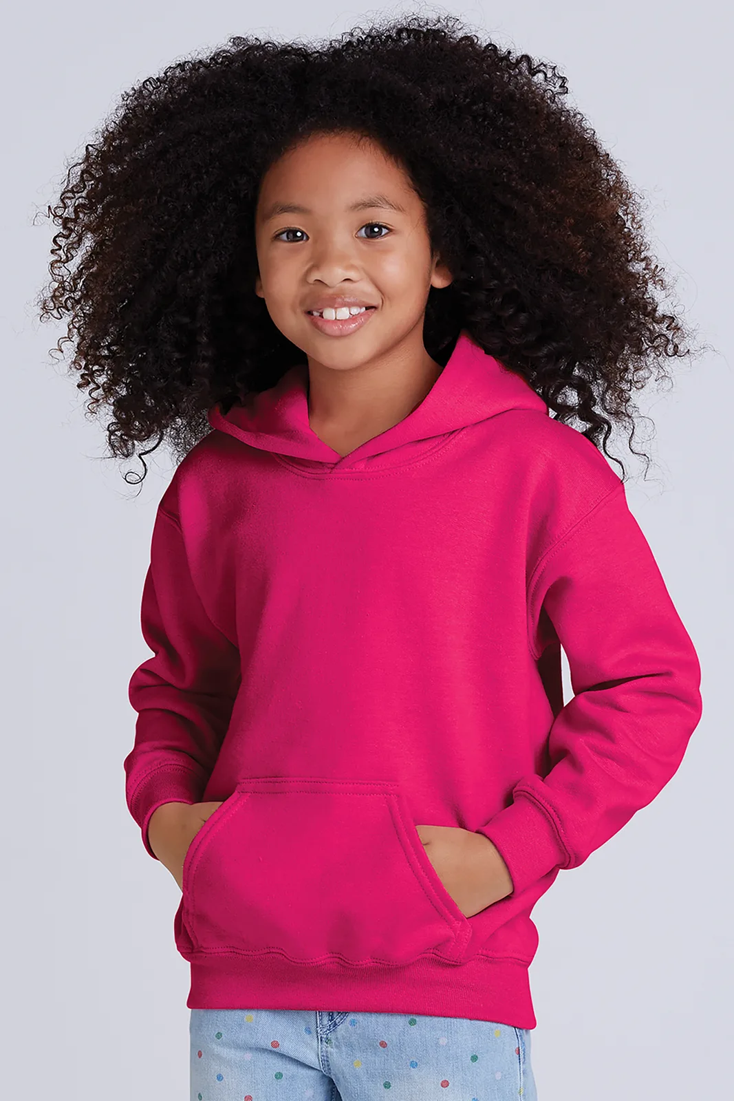 Gildan - Youth Heavy Blend Hooded Sweatshirt — Style 18500B in Heliconia — manufacturer lifestyle photo