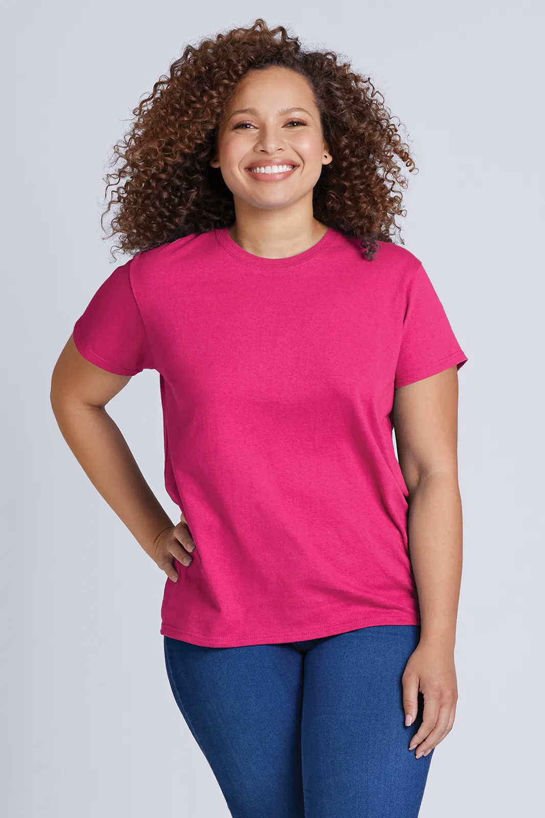 Gildan Women's Ultra Cotton 100% US Cotton T-Shirt — Style 2000L in Heliconia — manufacturer lifestyle photo