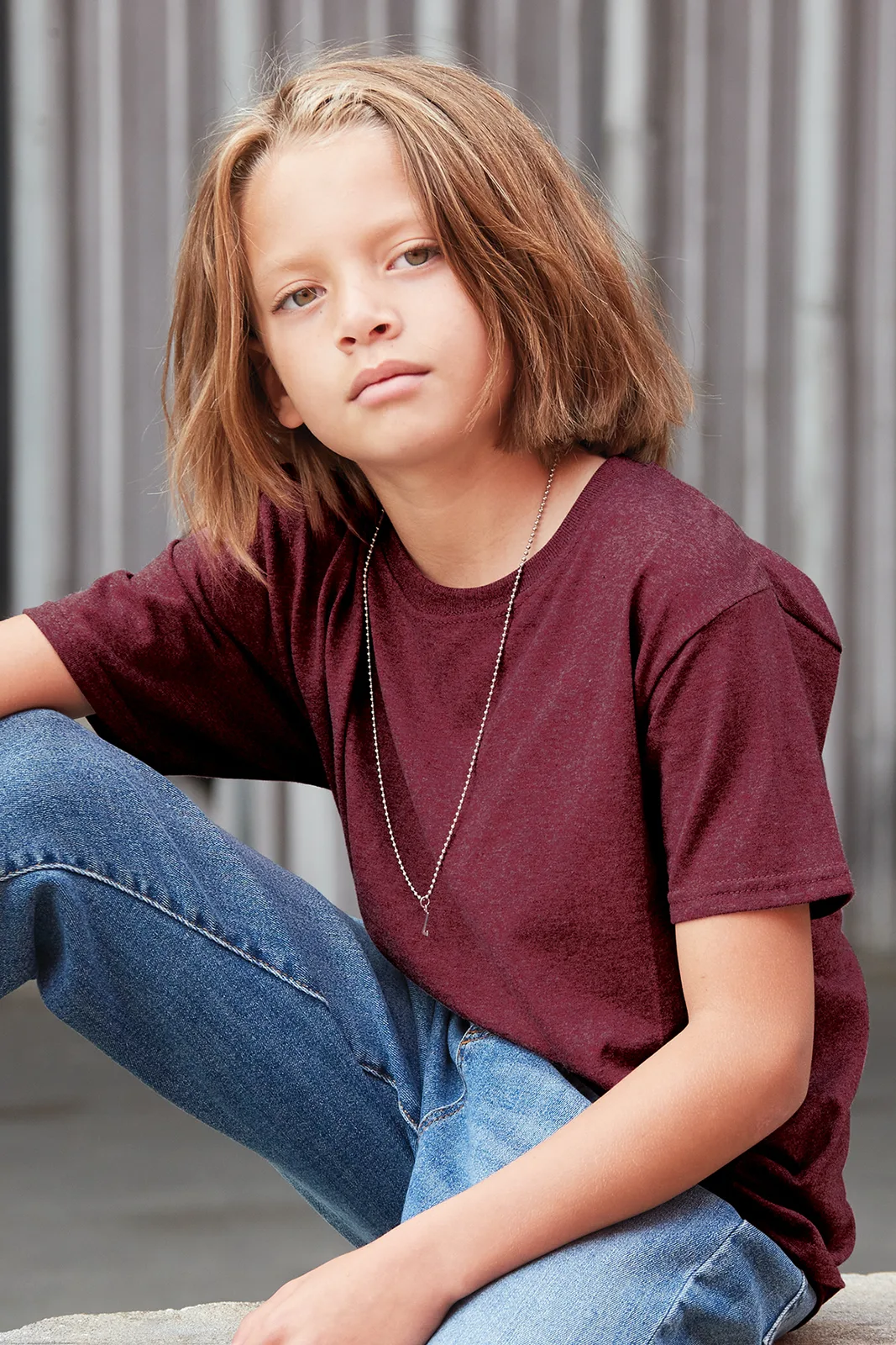 Jerzees - Youth Dri-Power 50/50 Cotton/Poly T-Shirt — Style 29B in Maroon — manufacturer lifestyle photo