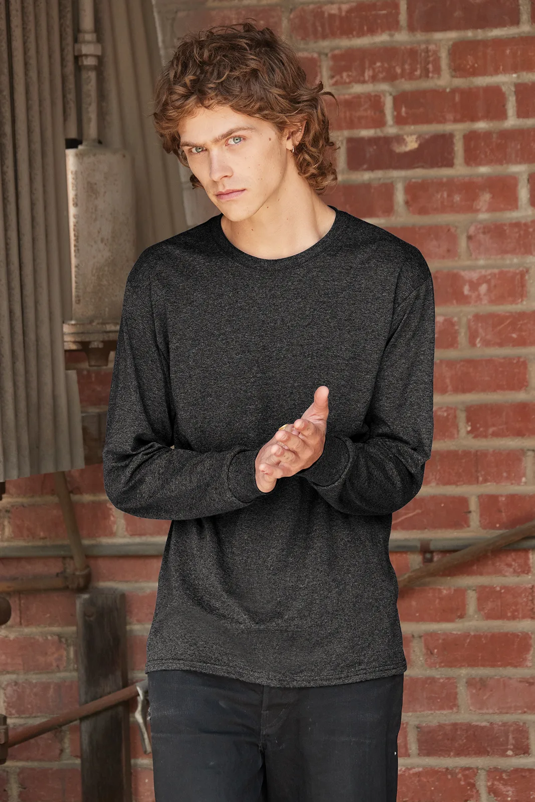 Jerzees - Dri-Power 50/50 Cotton/Poly Long Sleeve T-Shirt — Style 29LS in Black Heather — manufacturer lifestyle photo