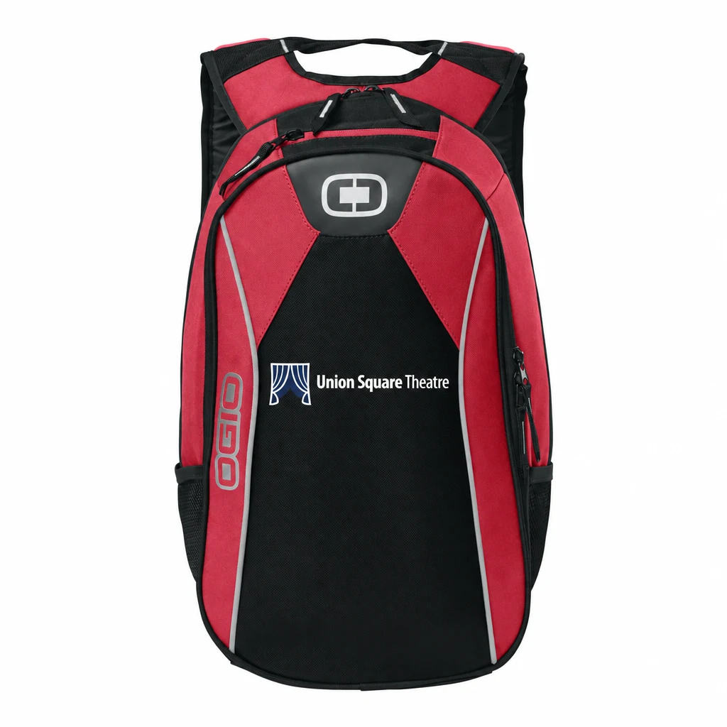 Custom OGIO - Marshall Pack (411053) in Red, flat-lay view with a custom printed logo. Example design