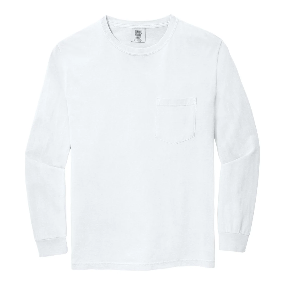 White COMFORT COLORS Heavyweight Ring Spun Long Sleeve Pocket Tee style 4410, front view