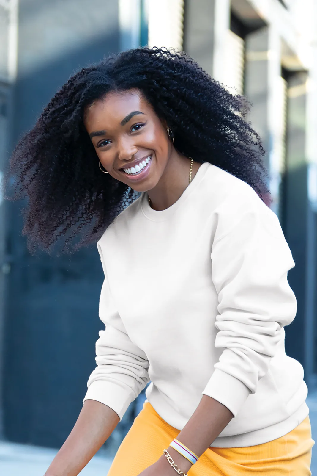 Jerzees - NuBlend Crewneck Sweatshirt — Style 562M in White — manufacturer lifestyle photo