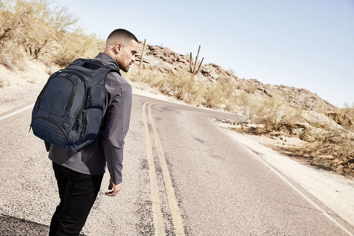 OGIO Metro Ballistic Pack — lifestyle photo, shown in Navy