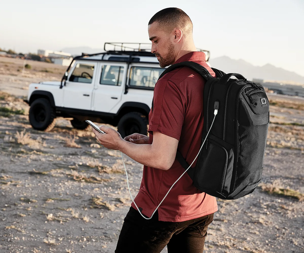 Custom OGIO Connected Pack — lifestyle photo
