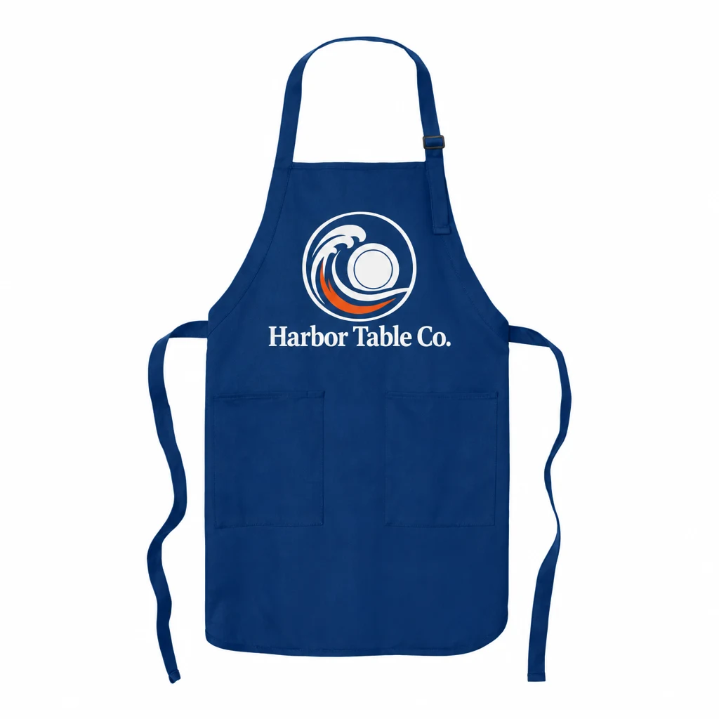 Custom Port Authority Full-Length Apron with Pockets (A500) in Royal, front view with a custom printed logo.
