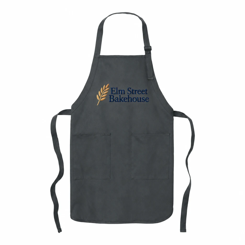 Custom Port Authority Full-Length Apron with Pockets (A500) in Storm Grey, front view with a custom embroidered logo.