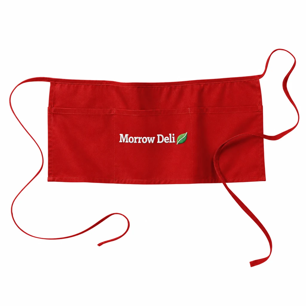 Custom Port Authority Waist Apron with Pockets (A515) in Red, front view with a custom embroidered logo.