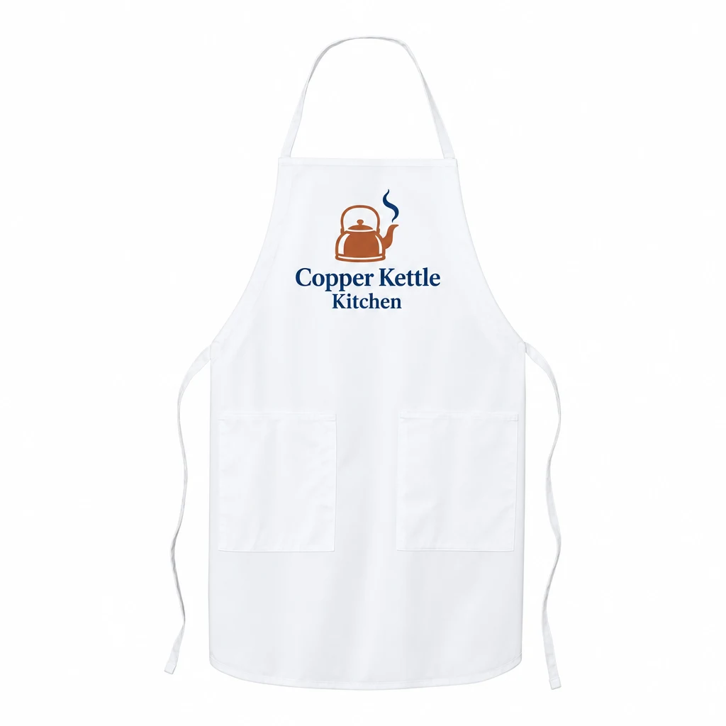 Custom Port Authority Full-Length Apron (A520) in White, front view with a custom printed logo.