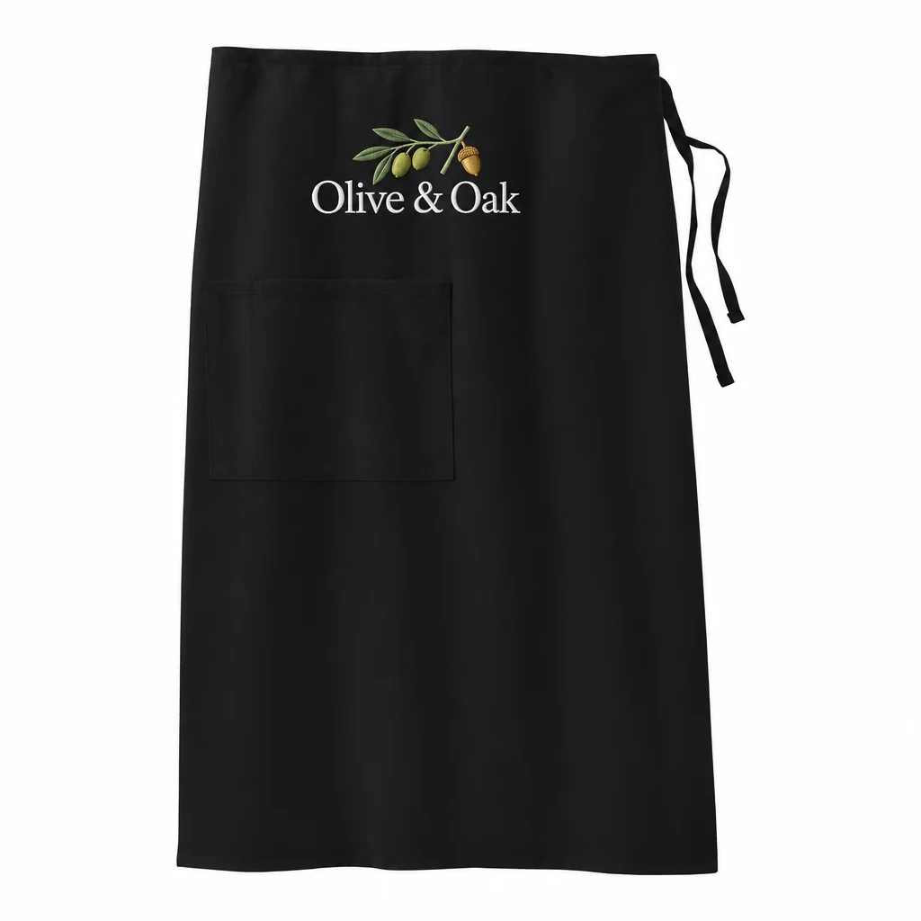 Custom Port Authority Easy Care Full Bistro Apron (A701) in Black, front view with a custom embroidered logo.