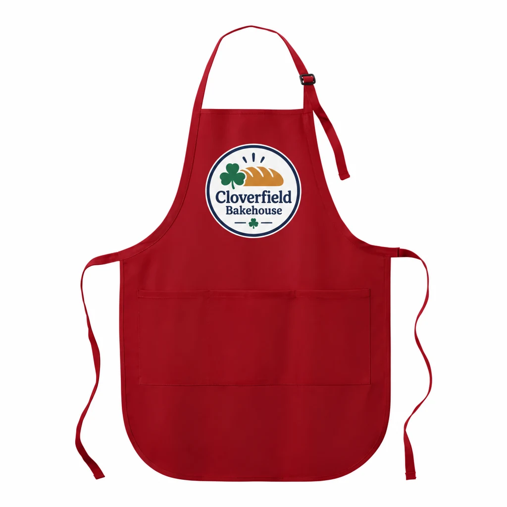Custom Port Authority Easy Care Full-Length Apron (A703) in Red, front view with a custom printed logo.