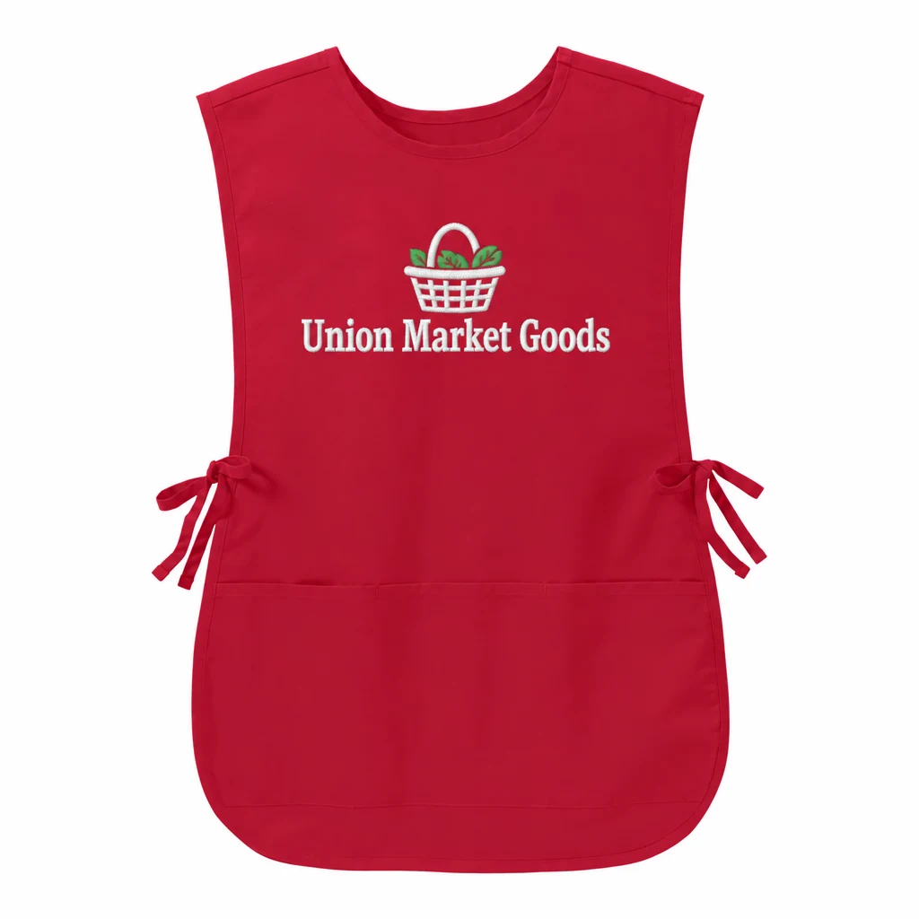 Custom Port Authority Easy Care Cobbler Apron (A705) in Red, front view with a custom embroidered logo.