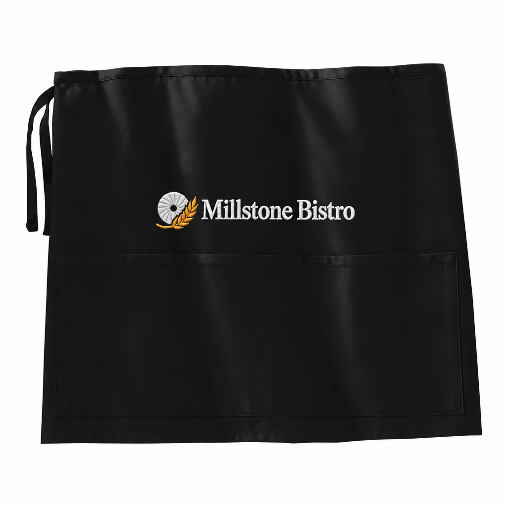 Custom Port Authority Easy Care Half Bistro Apron (A706) in Black, front view with a custom embroidered logo.