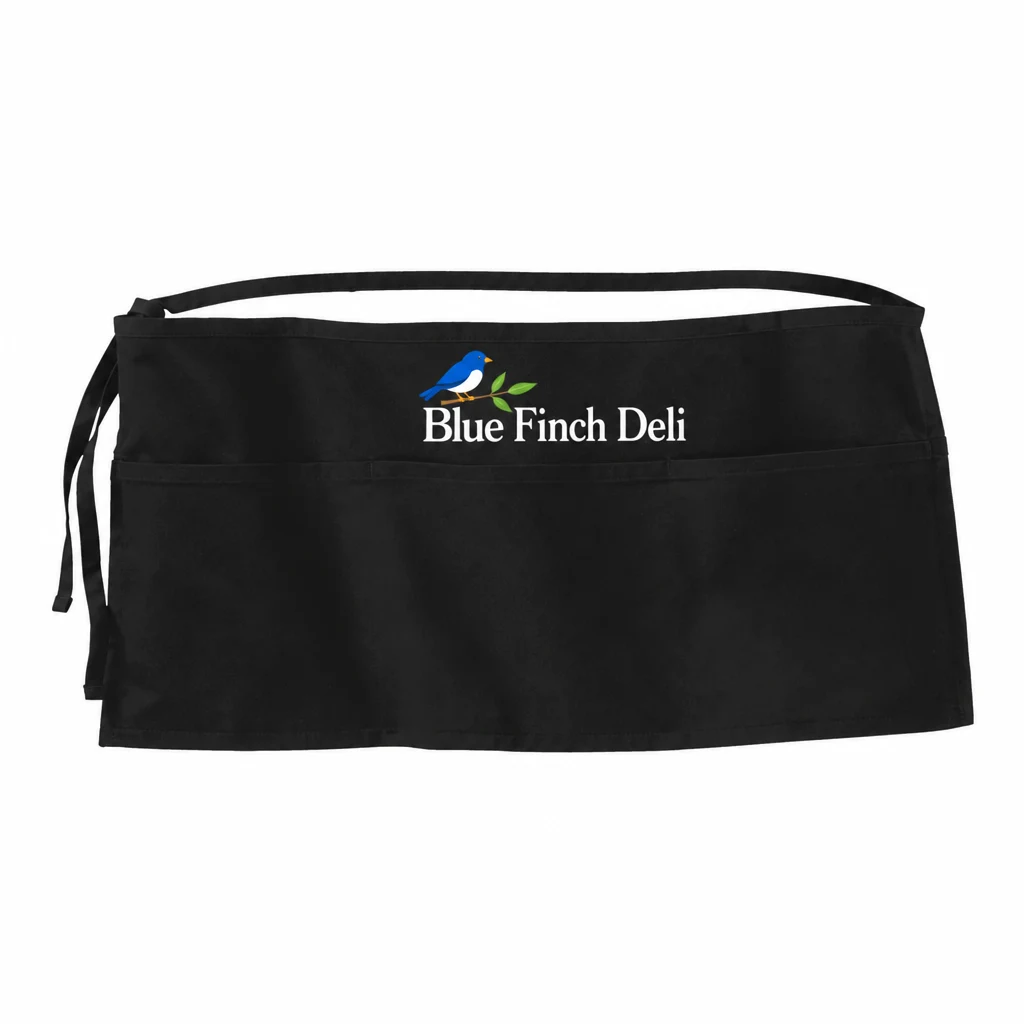 Custom Port Authority Easy Care Reversible Waist Apron (A707) in Black, front view with a custom printed logo.