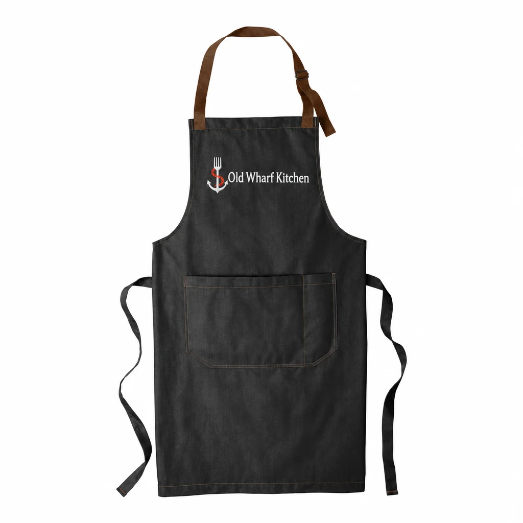 Custom Port Authority Market Full-Length Bib Apron (A800) in Dark Midnight, front view with a custom embroidered logo.