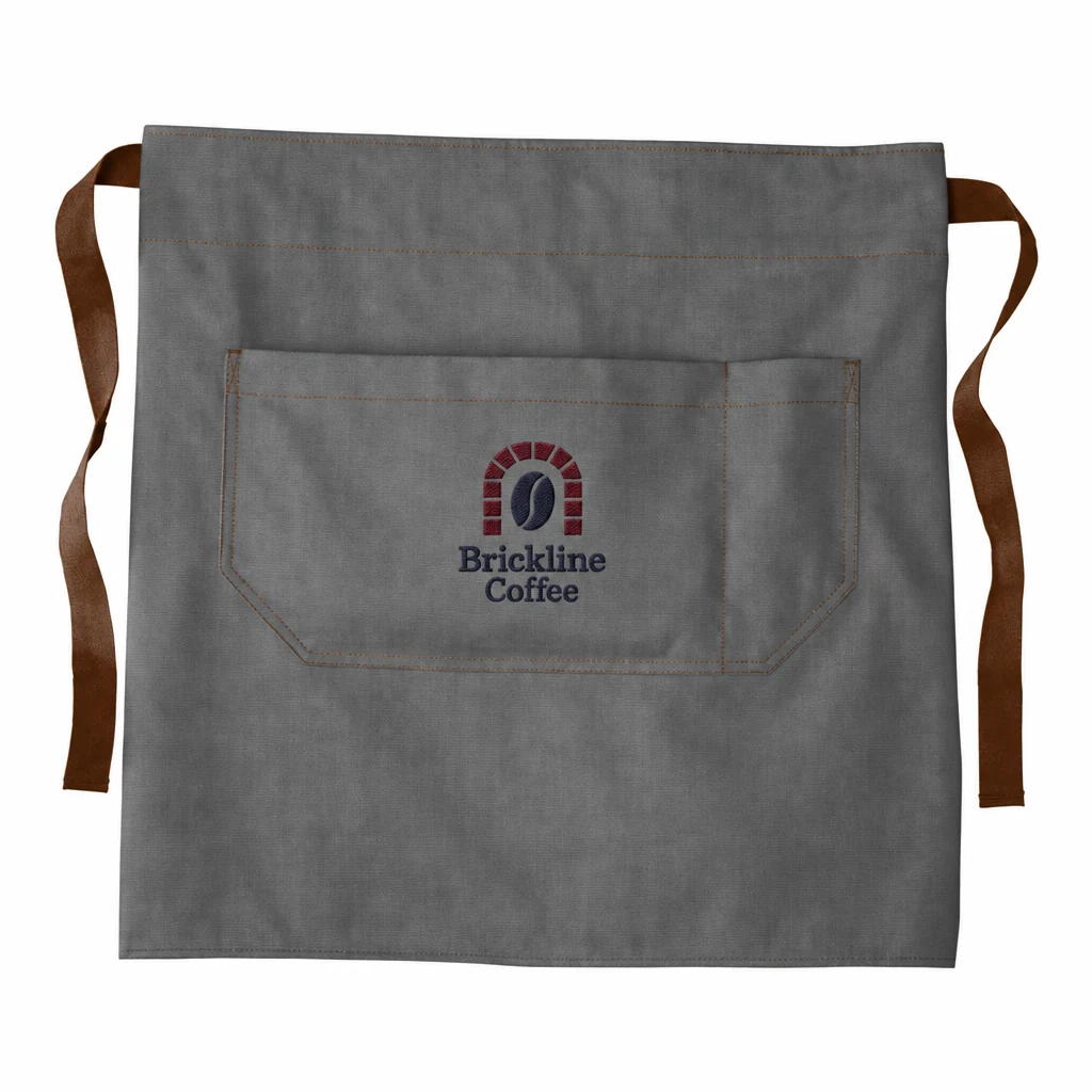 Custom Port Authority Market Half Bistro Apron (A801) in Ash Grey, front view with a custom embroidered logo.