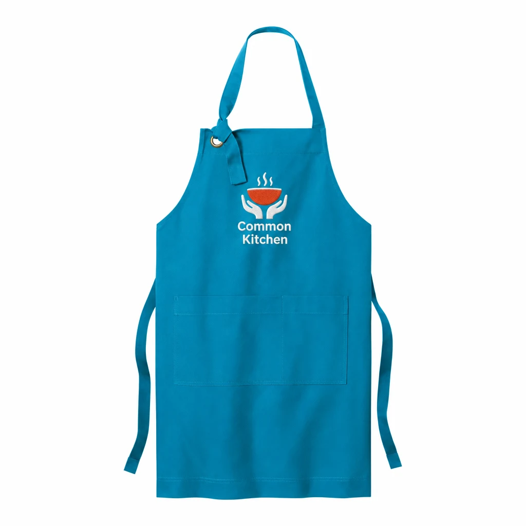 Custom Port Authority Signature Heavy Twill Bib Apron (A900) in Parcel Blue, front view with a custom embroidered logo.