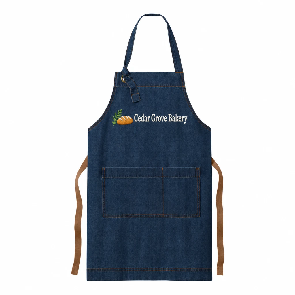 Custom Port Authority Signature Denim Apron (A901) in Dark Denim, front view with a custom embroidered logo.