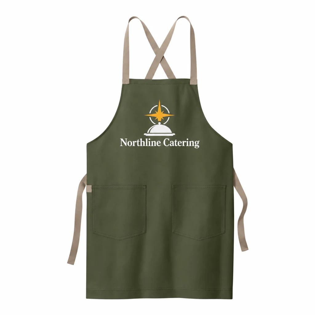 Custom Port Authority Signature Heavy Twill Crossback Apron (A902) in Olive Drab Green, front view with a custom printed logo.