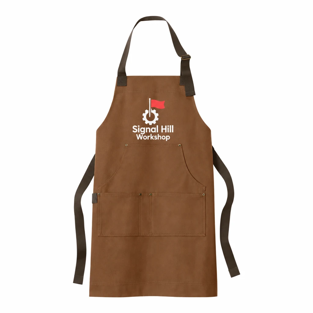 Custom Port Authority Signature Workwear Apron (A903) in Duck Brown, front view with a custom printed logo.