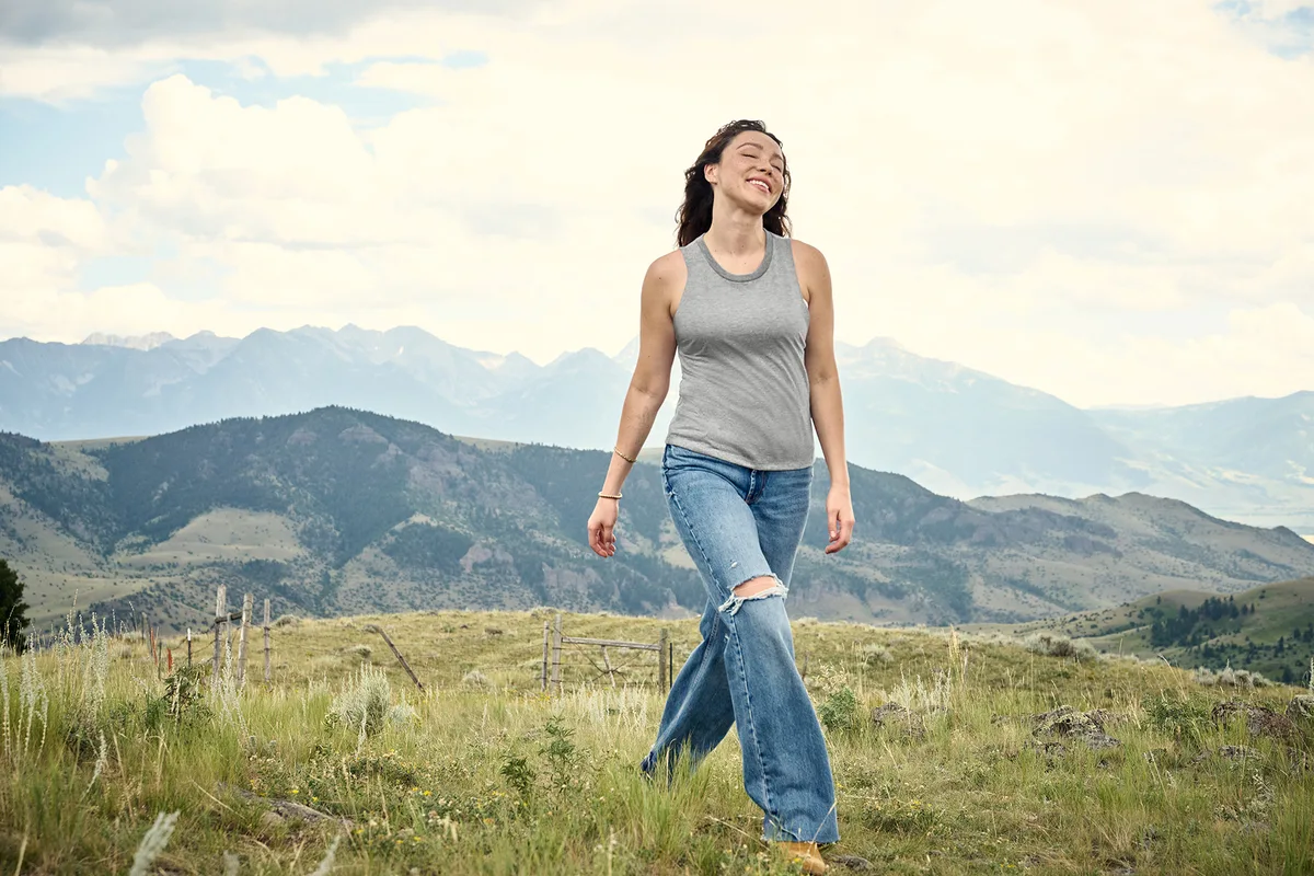 Allmade Women's Tri-Blend Muscle Tank — Style AL2020 in Aluminum Grey — manufacturer lifestyle photo