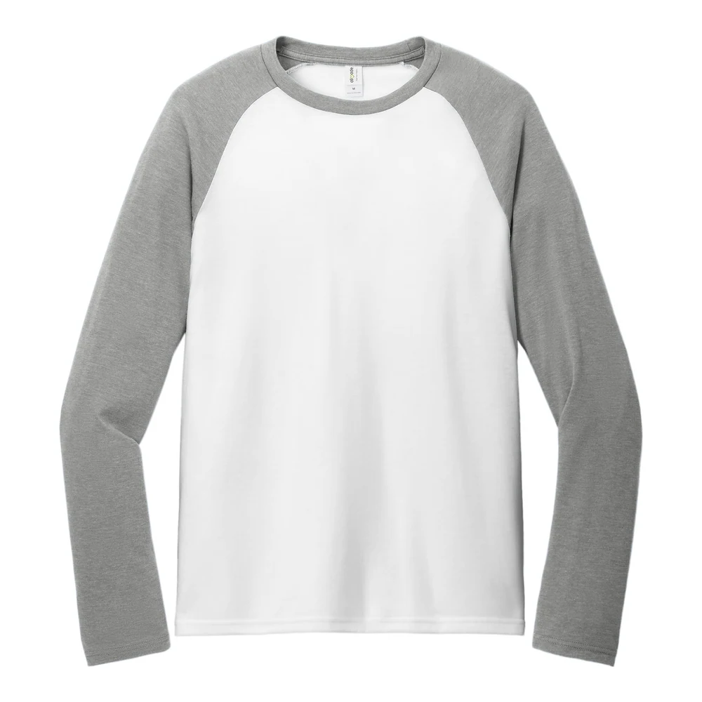 Aluminum Grey/ Bright White Allmade Unisex Tri-Blend Long Sleeve Colorblock Raglan style AL6009, front view
