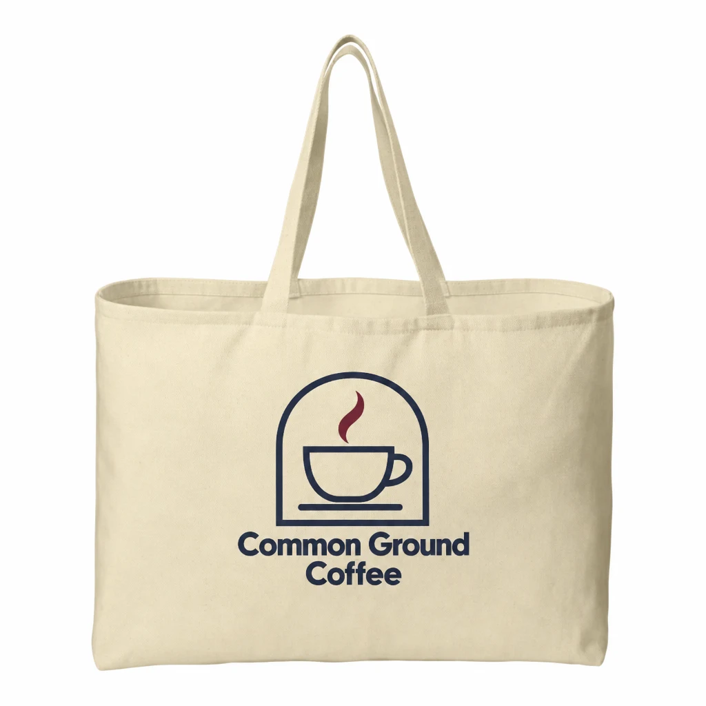 Custom Port Authority - Ideal Twill Jumbo Tote (B300) in Natural, flat-lay view with a custom printed logo. Example design