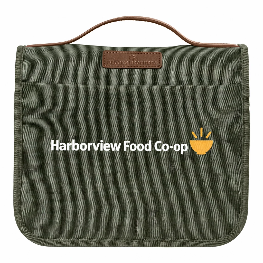 Custom Brooks Brothers Oxford Small Travel Bag (BB18872) in Noble Green, flat-lay view with a custom printed logo.