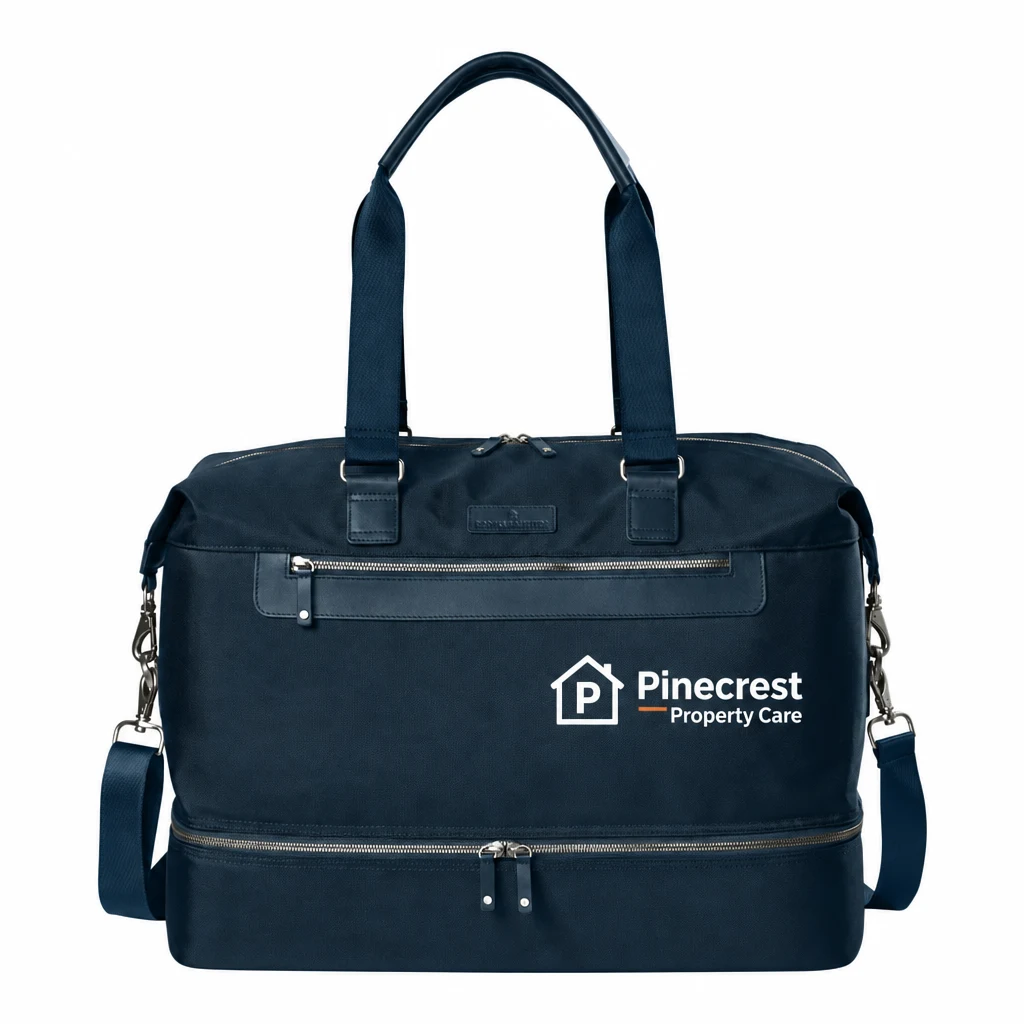 Custom Brooks Brothers Oxford Weekender (BB18882) in Navy Blazer, flat-lay view with a custom printed logo.