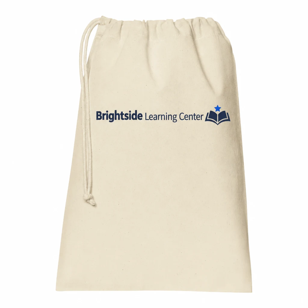 Custom Port Authority Core Cotton Drawstring Bag (BG0350) in Natural, flat-lay view with a custom printed logo.