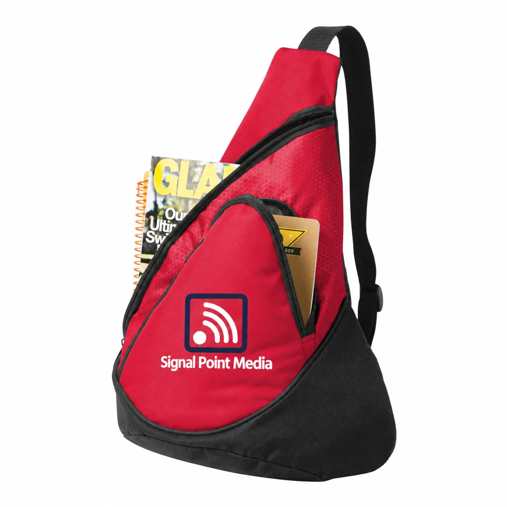 Custom Port Authority - Honeycomb Sling Pack (BG1010) in Red, flat-lay view with a custom printed logo.