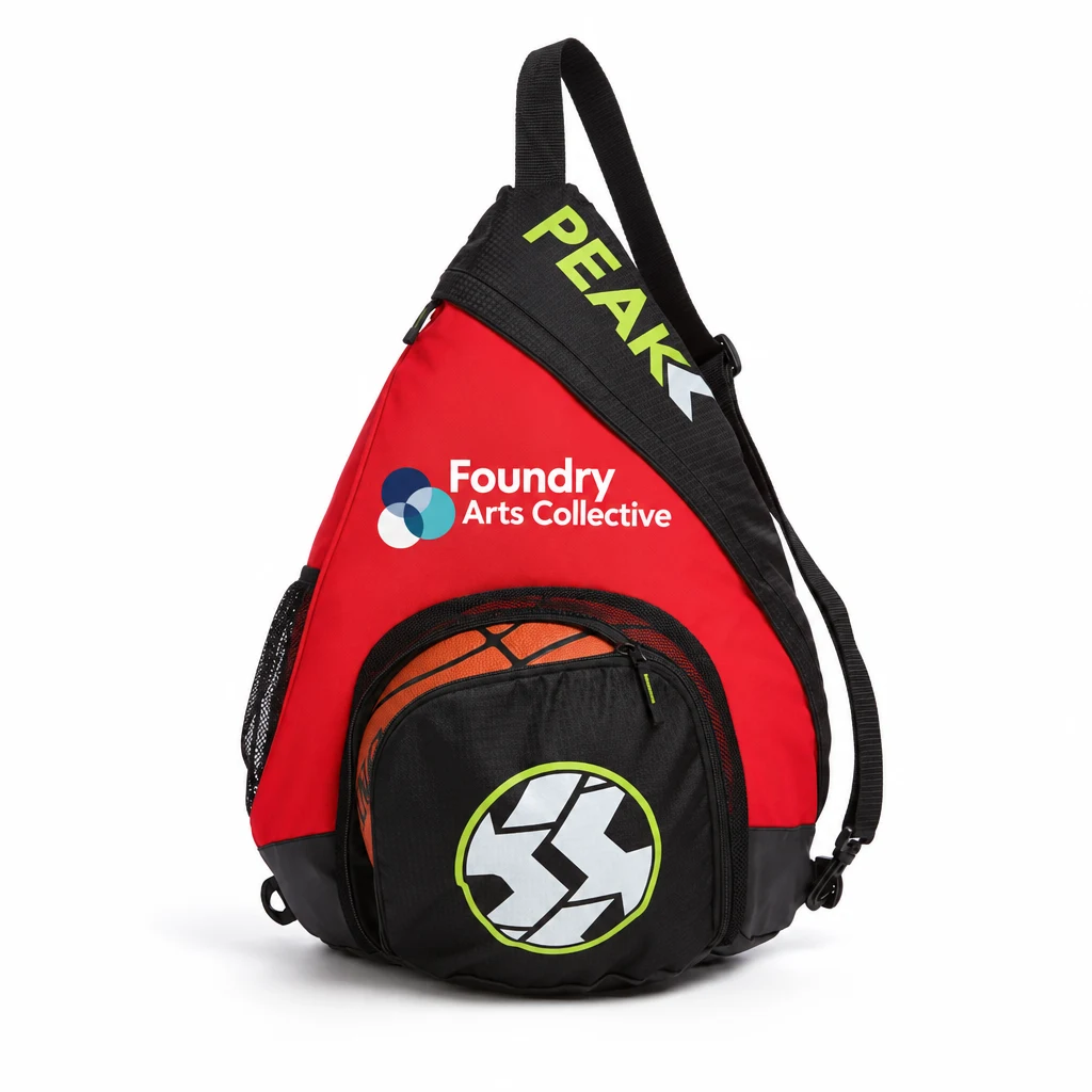 Custom Port Authority Active Sling Pack (BG206) in True Red/ Black, flat-lay view with a custom printed logo.