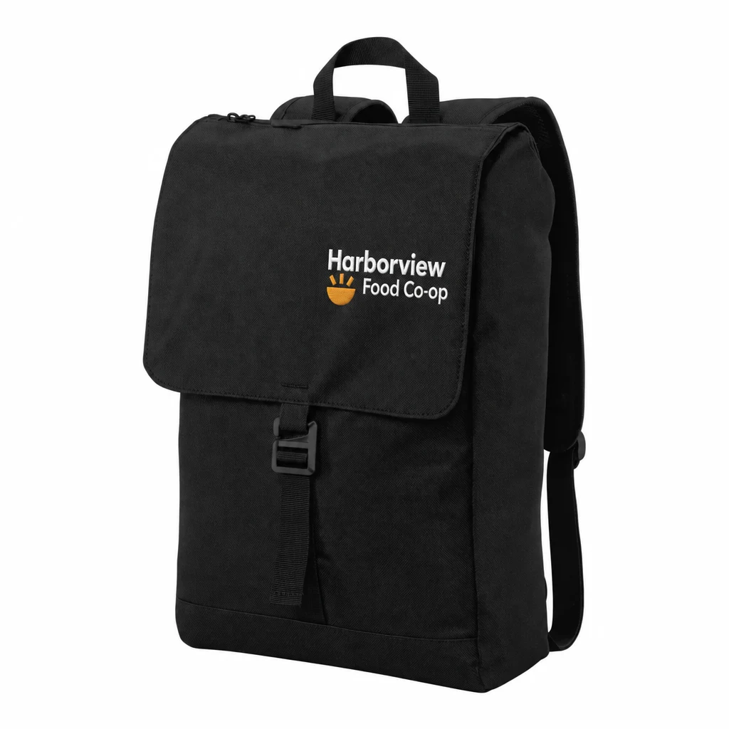 Custom Port Authority Access Rucksack (BG219) in Black, flat-lay view with a custom embroidered logo.