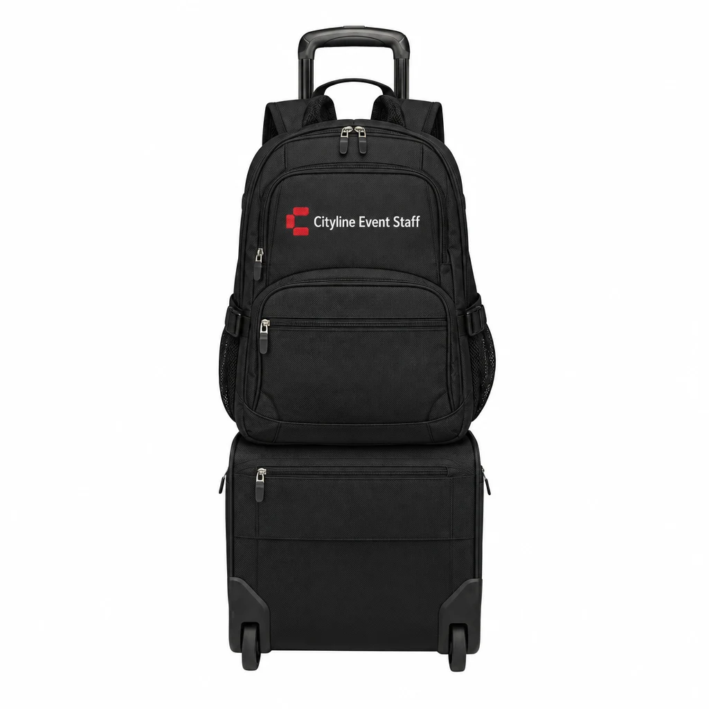 Custom Port Authority City Backpack (BG222) in Black, flat-lay view with a custom embroidered logo.
