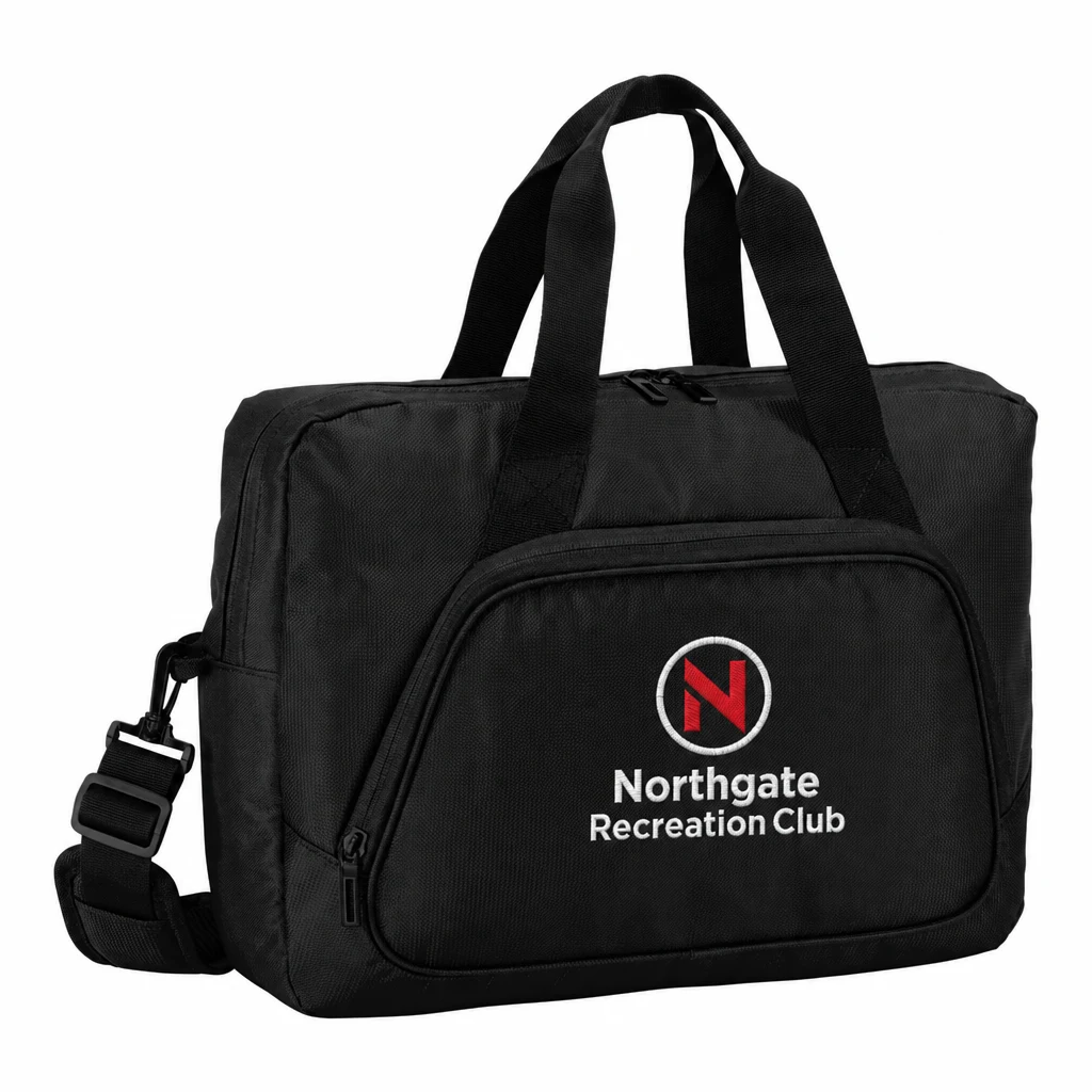 Custom Port Authority City Briefcase (BG322) in Black, flat-lay view with a custom embroidered logo.