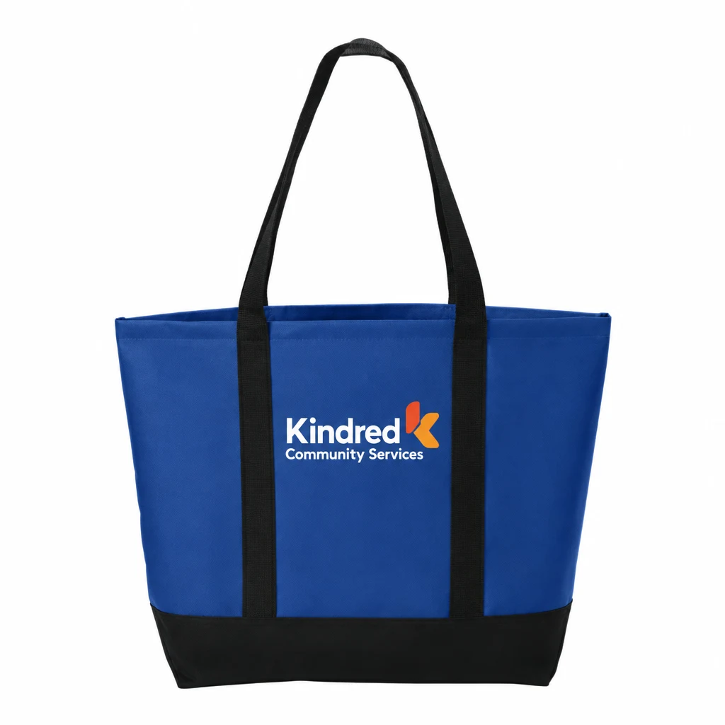 Custom Port Authority Day Tote (BG406) in Twilight Blue/ Navy, flat-lay view with a custom printed logo. Example design