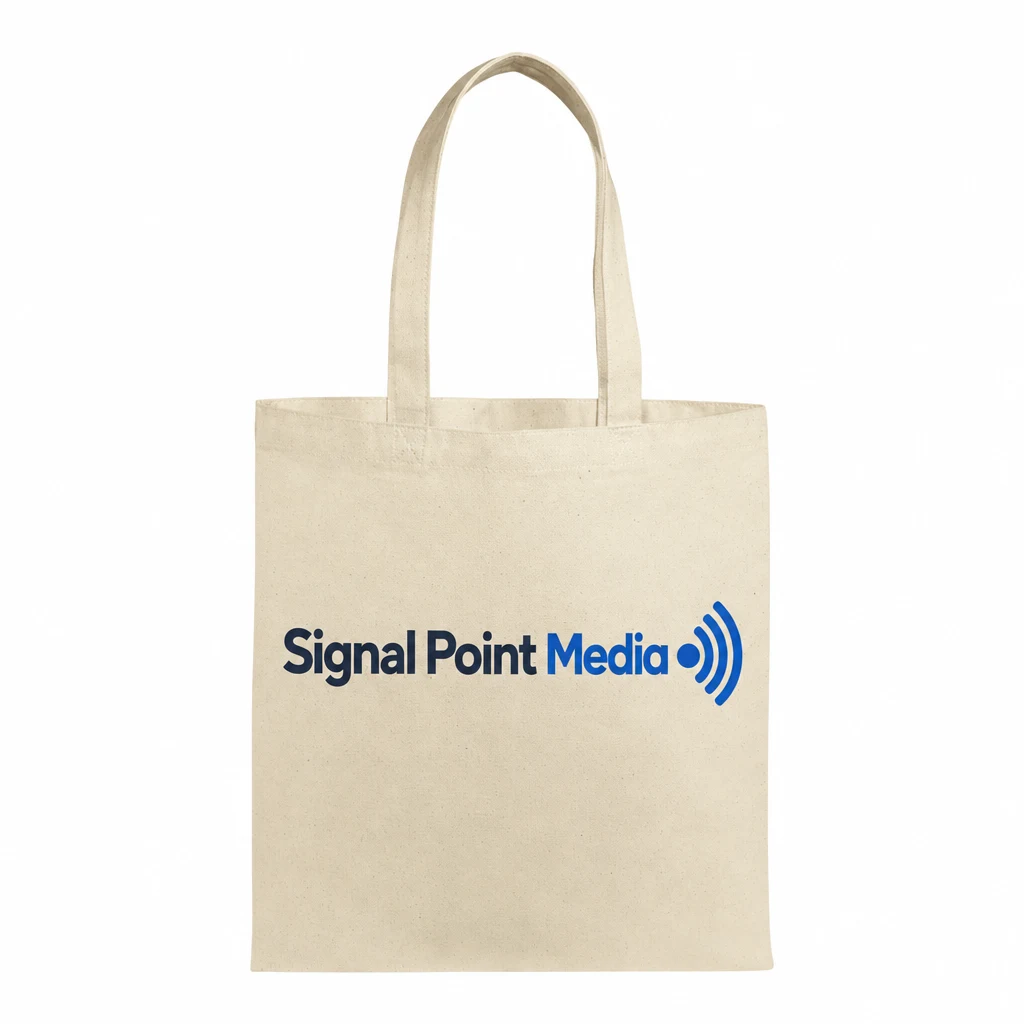 Custom Port Authority Eco Blend Canvas Tote (BG420) in Natural, flat-lay view with a custom printed logo. Example design