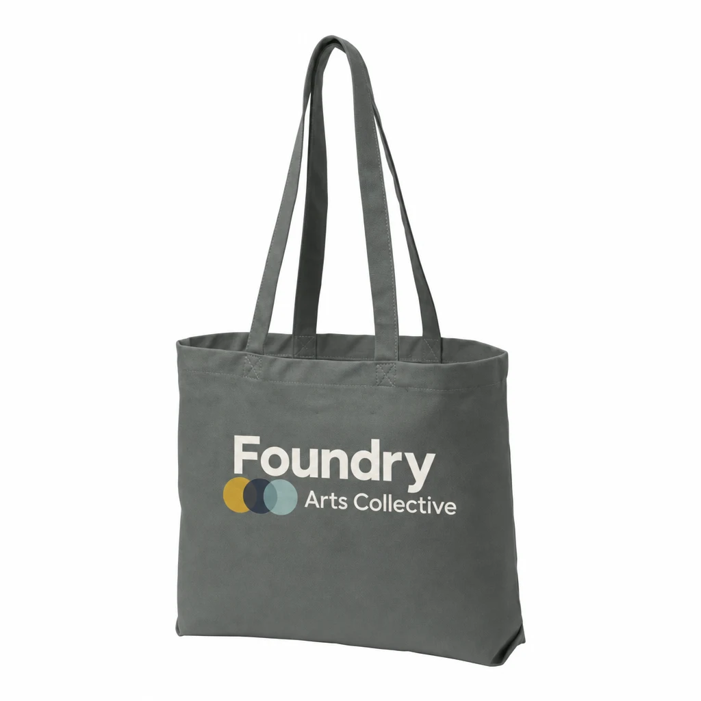 Custom Port Authority Beach Wash Tote (BG421) in Pewter, flat-lay view with a custom printed logo. Example design