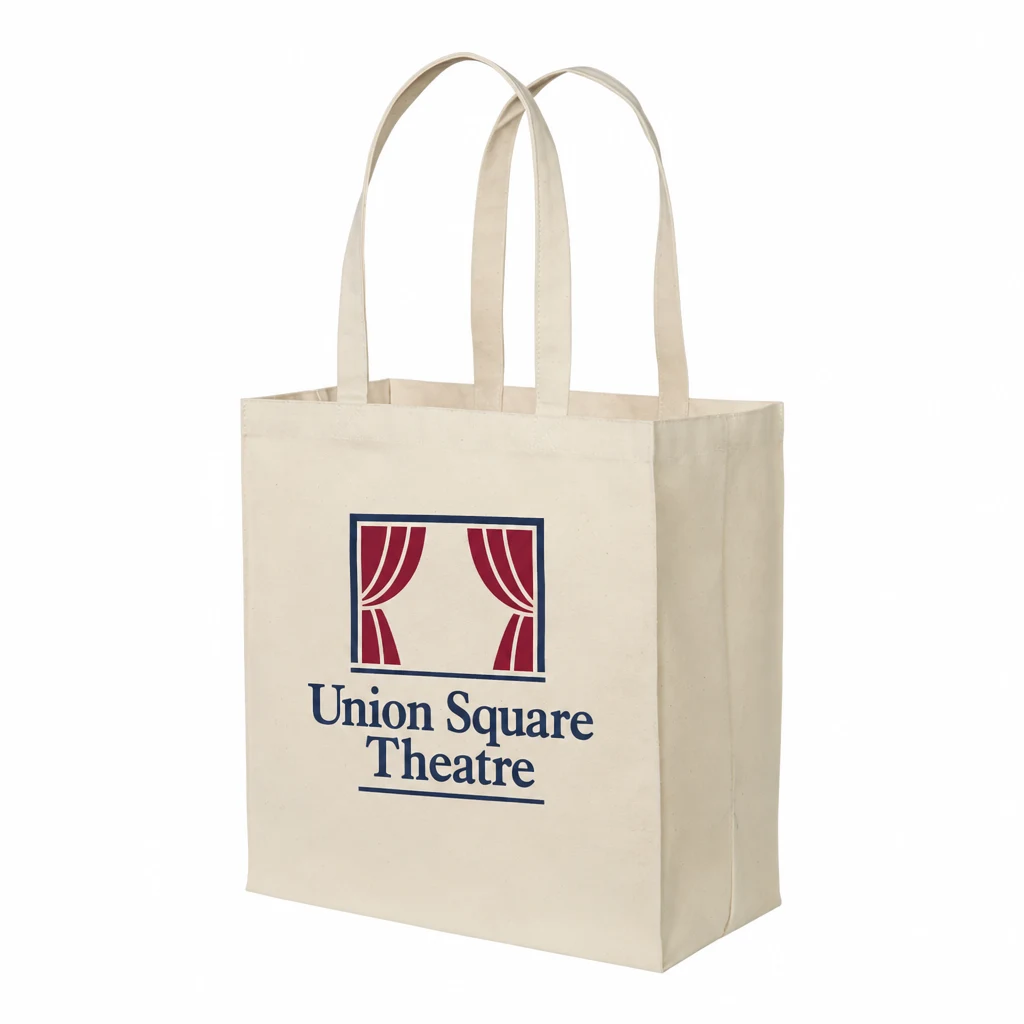 Custom Port Authority Cotton Canvas Over-the-Shoulder Tote (BG426) in Natural, flat-lay view with a custom printed logo. Example design