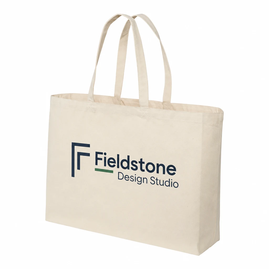Custom Port Authority Cotton Canvas Jumbo Tote (BG427) in Natural, flat-lay view with a custom printed logo. Example design