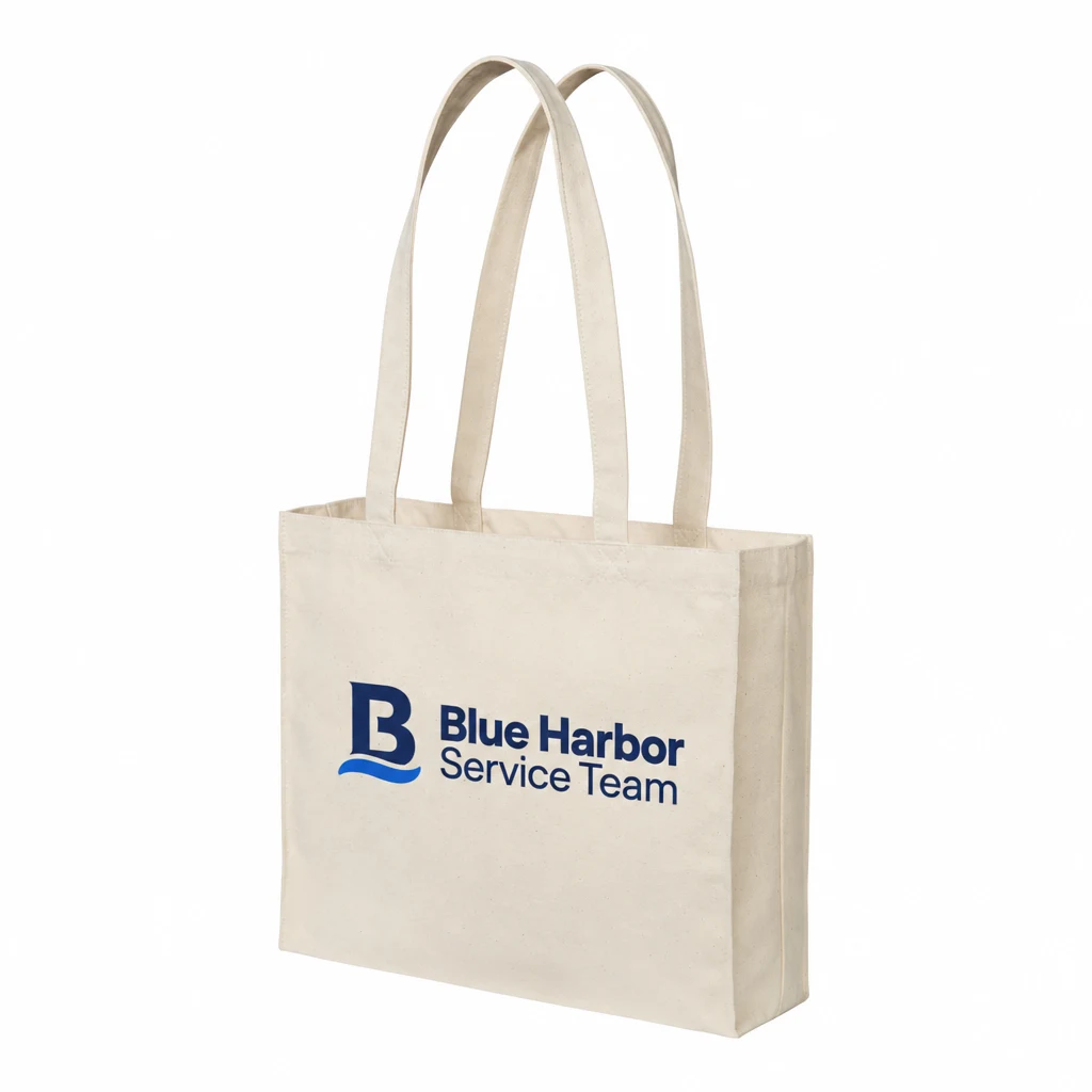 Custom Port Authority Cotton Canvas Shopper Tote (BG428) in Natural, flat-lay view with a custom printed logo. Example design