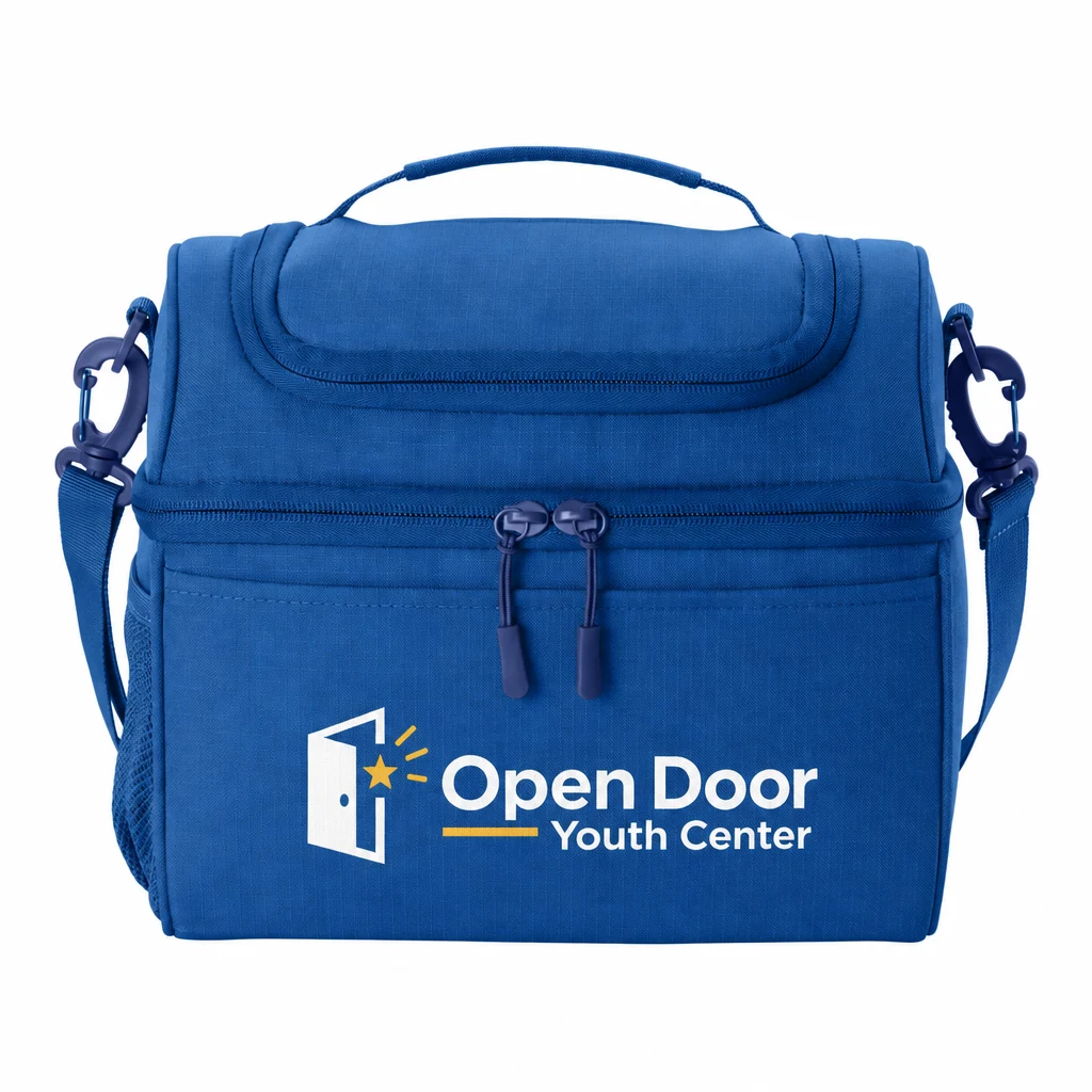 Custom Port Authority Dome Cooler (BG517) in True Royal, flat-lay view with a custom printed logo.