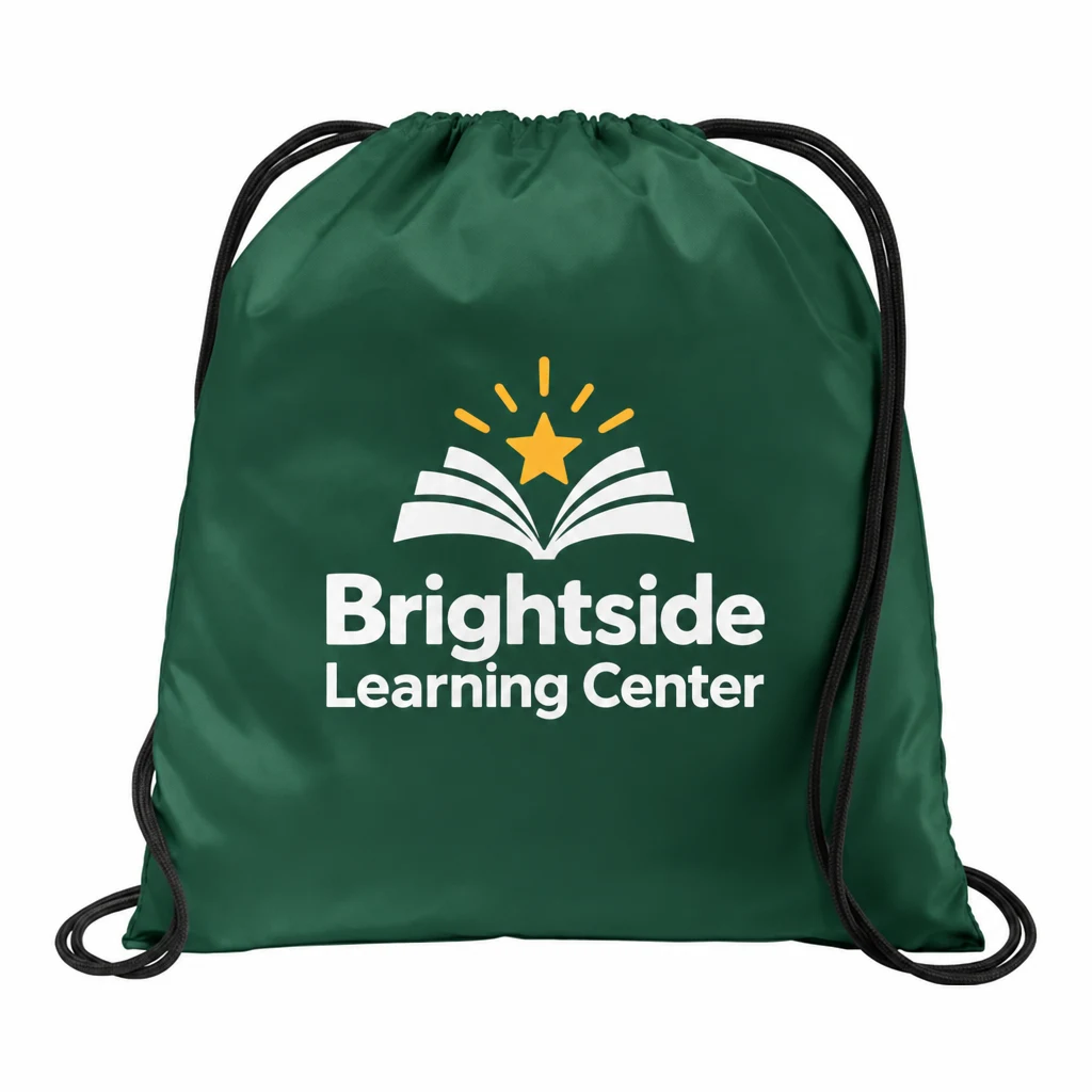 Custom Port Authority Ultra-Core Cinch Pack (BG615) in Forest Green, flat-lay view with a custom printed logo.