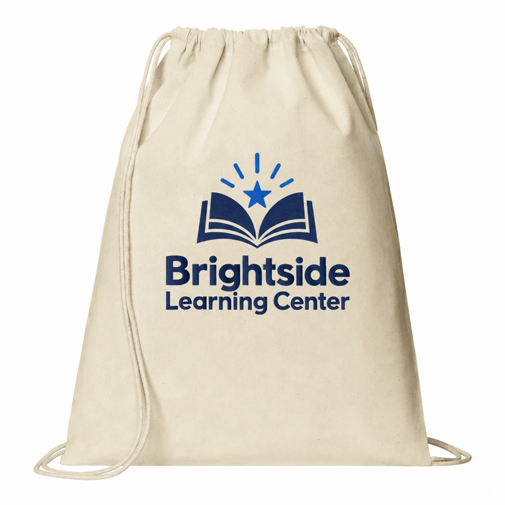Custom Port Authority Core Cotton Cinch (BG6200) in Natural, flat-lay view with a custom printed logo.