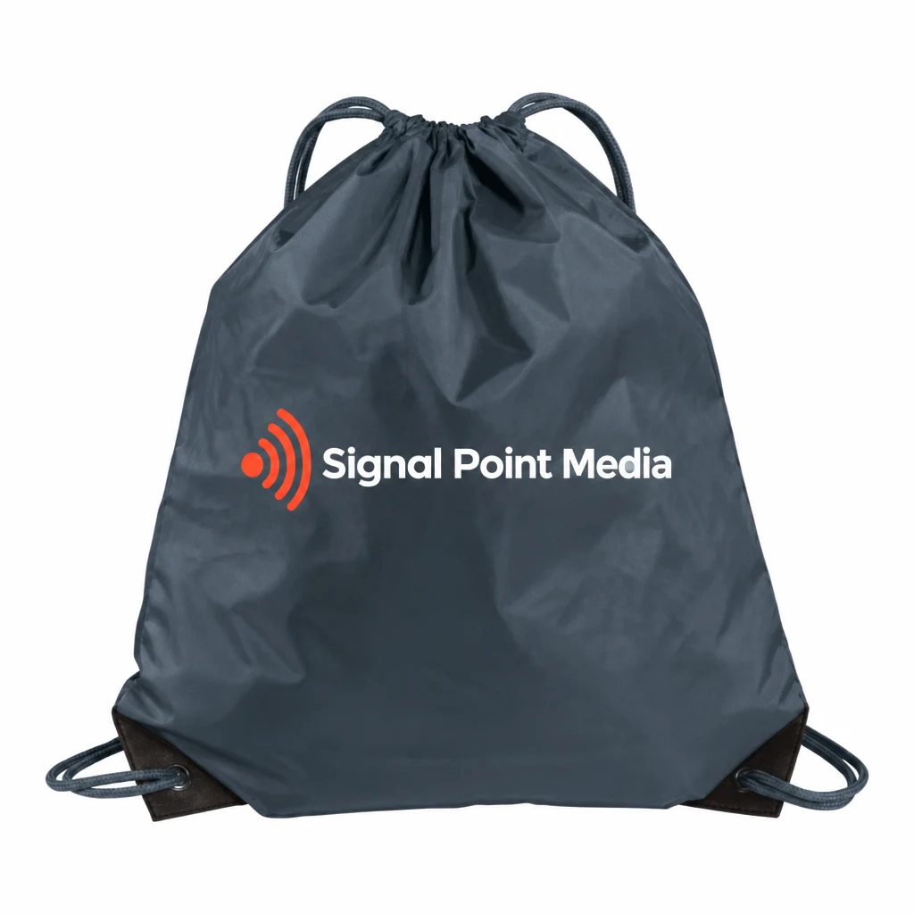 Custom Port Authority - Cinch Pack (BG85) in Charcoal, flat-lay view with a custom printed logo.