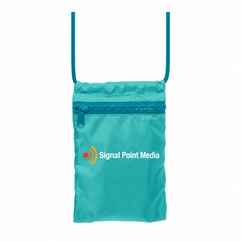 Custom Port Authority Stash Crossbody Pouch (5-Pack) (BG917) in Maui Blue/ Tropic Blue, flat-lay view with a custom printed logo.
