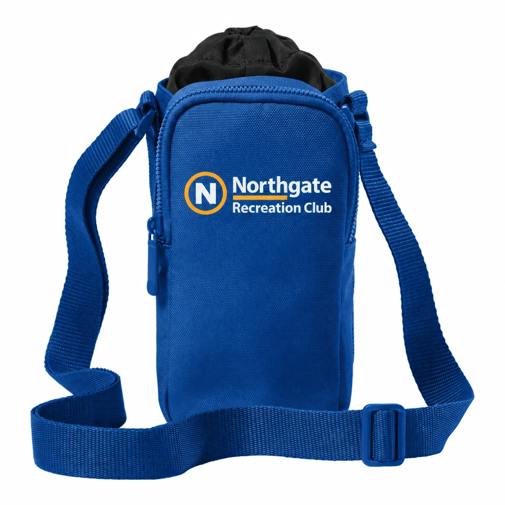 Custom Port Authority Matte Oxford Hydration Crossbody (BG941) in True Royal, flat-lay view with a custom printed logo.