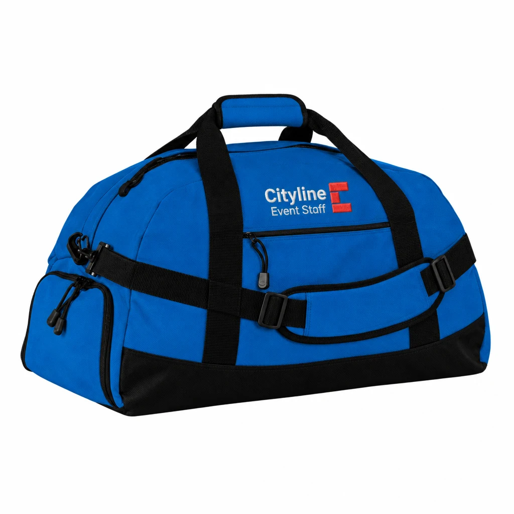 Custom Port Authority - Basic Large Duffel (BG980) in Royal, flat-lay view with a custom embroidered logo.