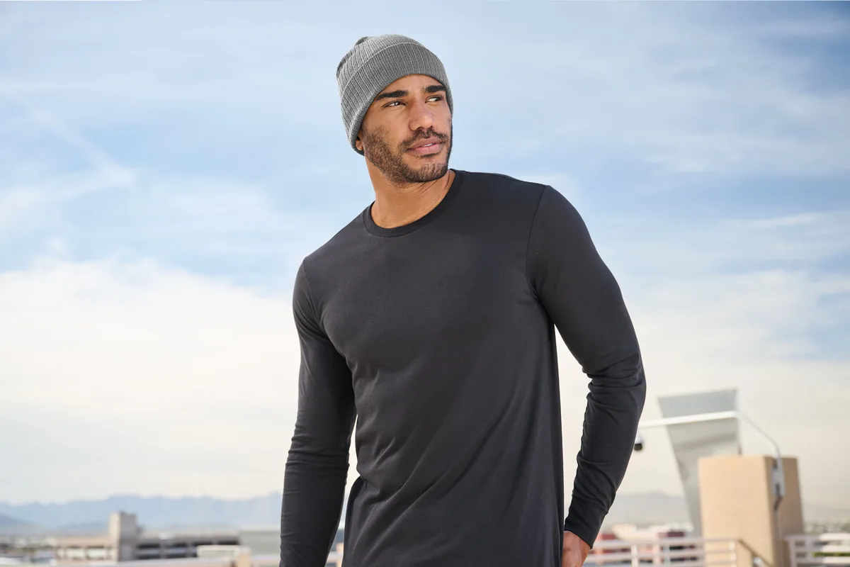 Port Authority C-FREE Recycled Beanie — Style C880 in Smoke Grey — manufacturer lifestyle photo