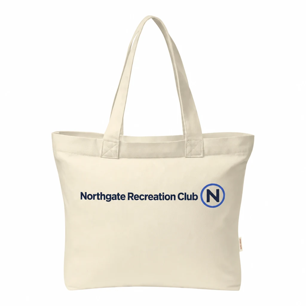 Custom Comfort Colors Everyday Tote (CCET0) in Ivory, flat-lay view with a custom printed logo. Example design